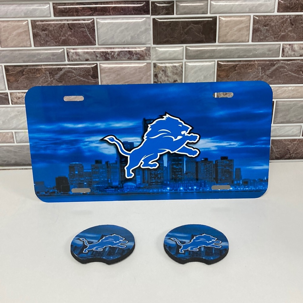 COPY - Detroit Lions License Plate With Cup Holder Pads